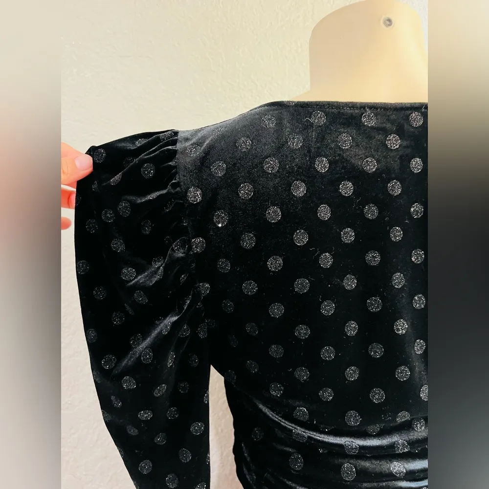 For Love & Lemons Black Velvet Polka Dot Blouse Size S - Image 3