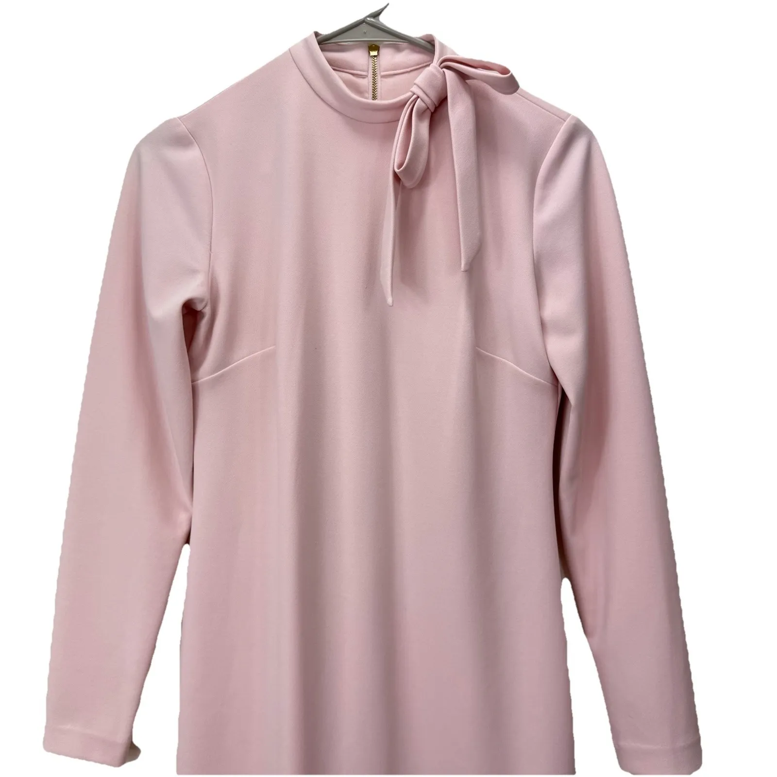 Calvin Klein Blush Pink Bow Neck Long Sleeve Stretch Crepe Sheath‎ Dress Size 2 - Image 8