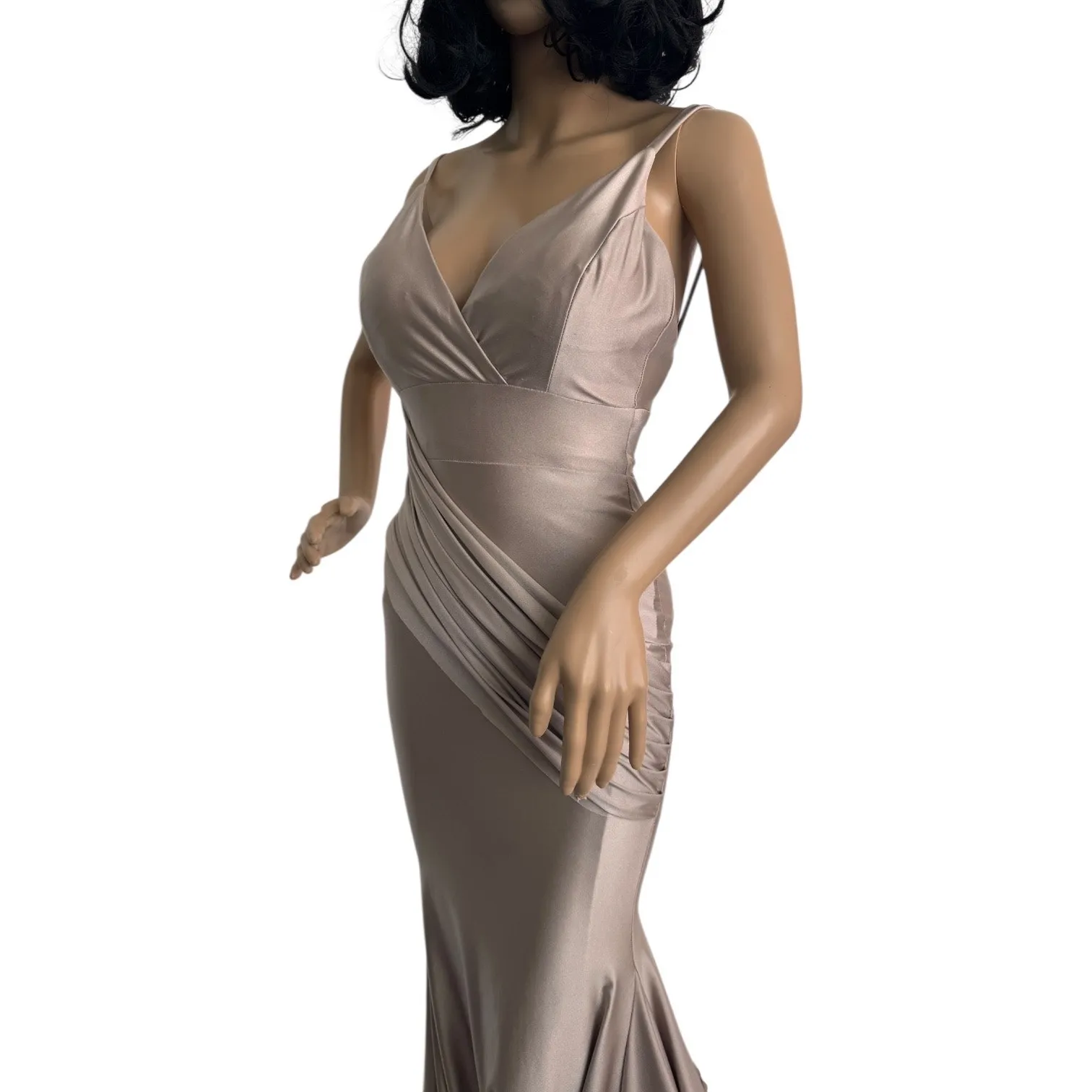 2010s Jessica Angel Champagne Satin Mermaid Gown with pooled train Size XS - Image 9
