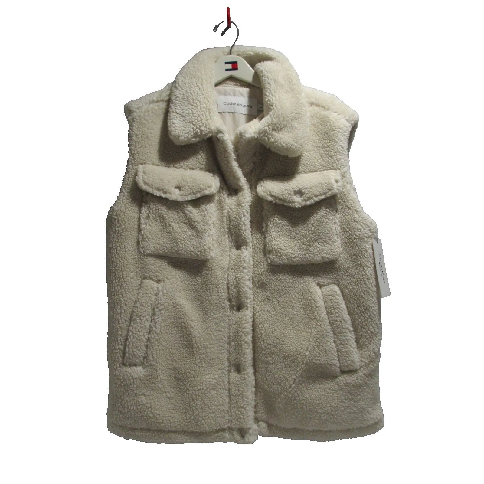 Calvin Klein Jeans Women's Snap-Front Shirt-Style Sherpa Vest – Chalk – NWT - Image 4