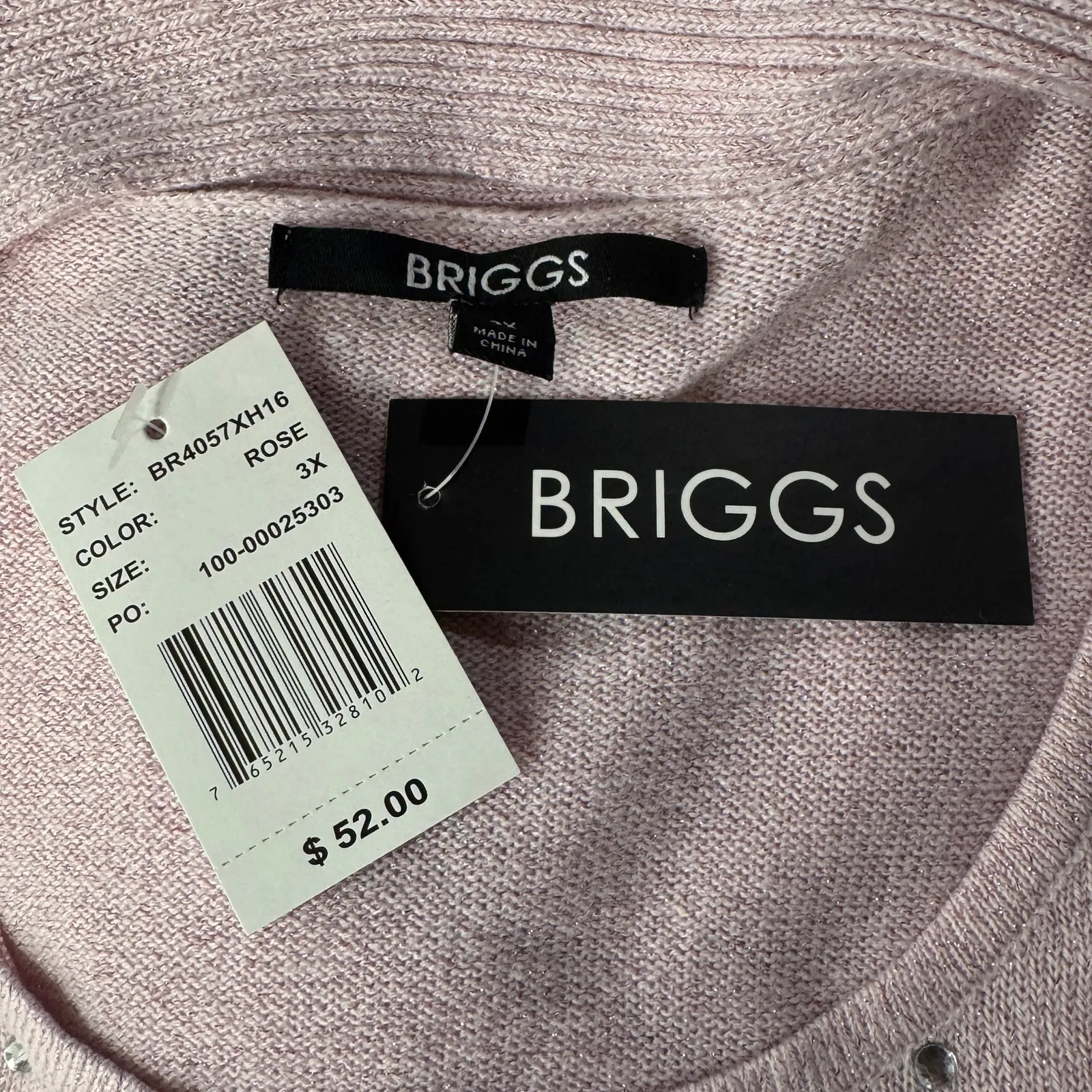 Briggs 3X-Large Tunic Sweater One-Piece Long Sleeves Rhinestones Rose Pink New - Image 7