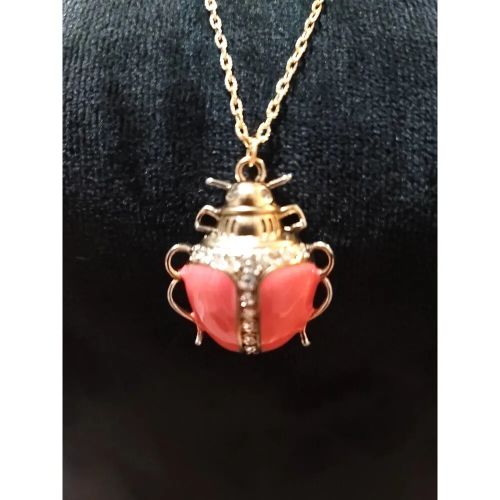 Women's Ladybug Pendant Necklace Lobster Clasp Gold Chain Red Rhinestone Charm - Image 3
