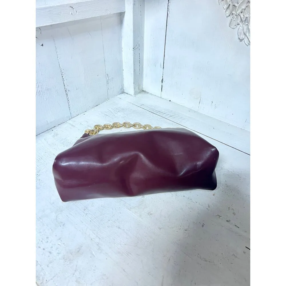 NWT Abercrombie & Fitch Vegan Leather Chain Shoulder Handbag Deep Wine Purple - Image 8