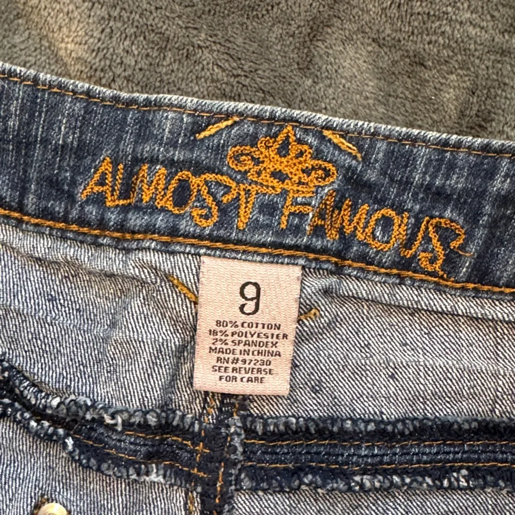 Almost Famous Dark Blue Jean Shorts with Tan Stitching - Image 3