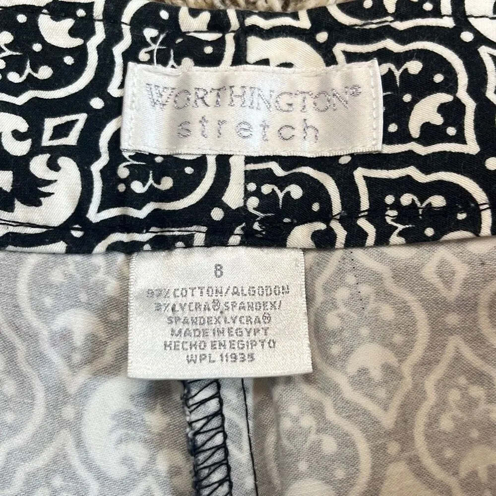 Worthington Black White Abstract Geometric Print Wide Leg Cropped Pants 8 Preppy - Image 3