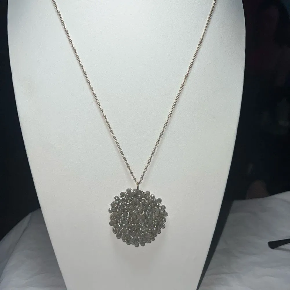 Gold Tone and Woven Champagne Faceted Beaded Pendant Necklace - Image 6