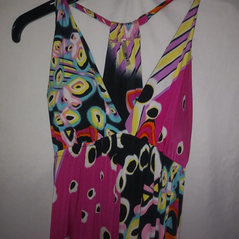 JuJu & b M/L Abstract Peacock Tropical Pink Racerback Tank Maxi Dress Size L - Image 3