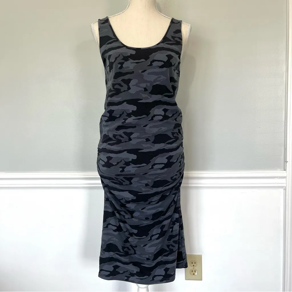 Monrow x Revolve Gray Camo Shirred Tank Midi Dress Medium - Image 4