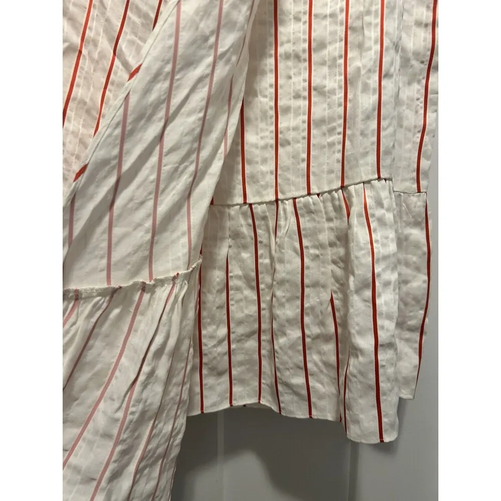 LEWIT Size 14 FAUX WRAP RED POPPY KIEV STRIPE LINEN BLEND ASYMMETRICAL SKIRT White - Image 3