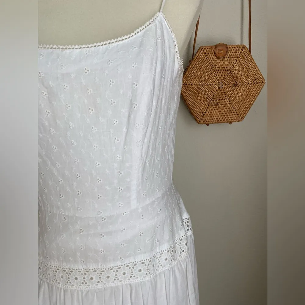 Vintage Jessica Howard White Eyelet Floral Spaghetti Strap Corset Dress, 10 - Image 5