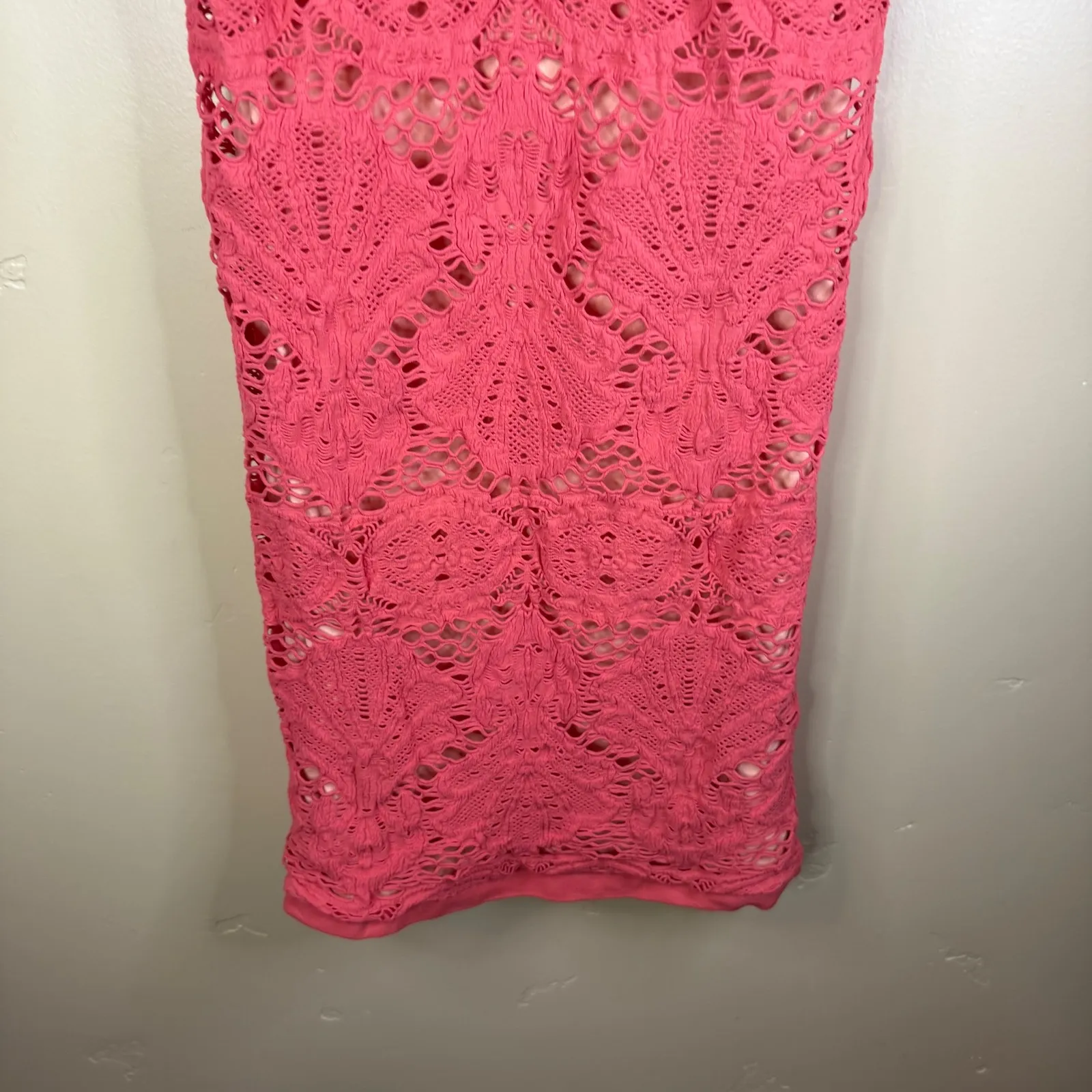 VTG Free People Intimately Medallion Slip Persimmon Bodycon Mini Dress boho M/L‎ Pink Size L - Image 3