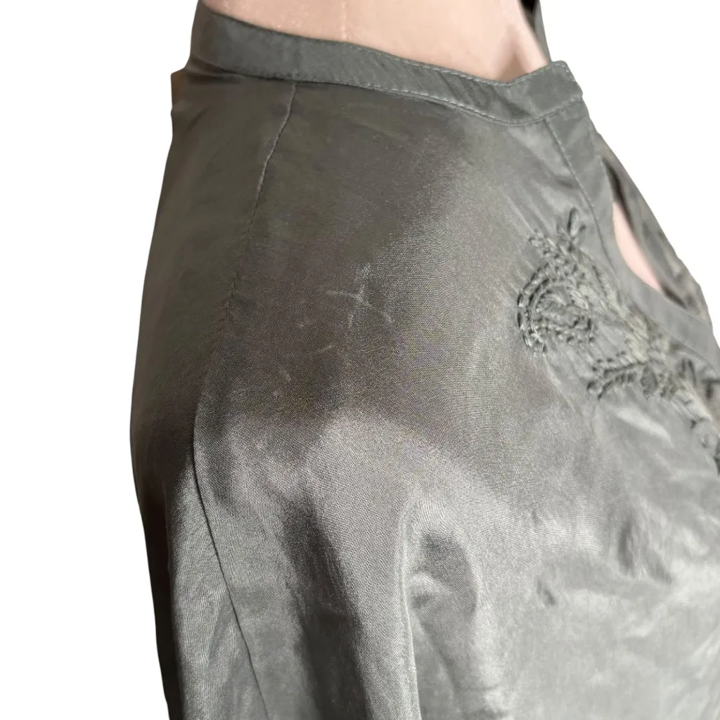 Oysho Silk Embroidered Kaftan Dress Size S Green V Neck Light Slightly Sheer NEW - Image 6