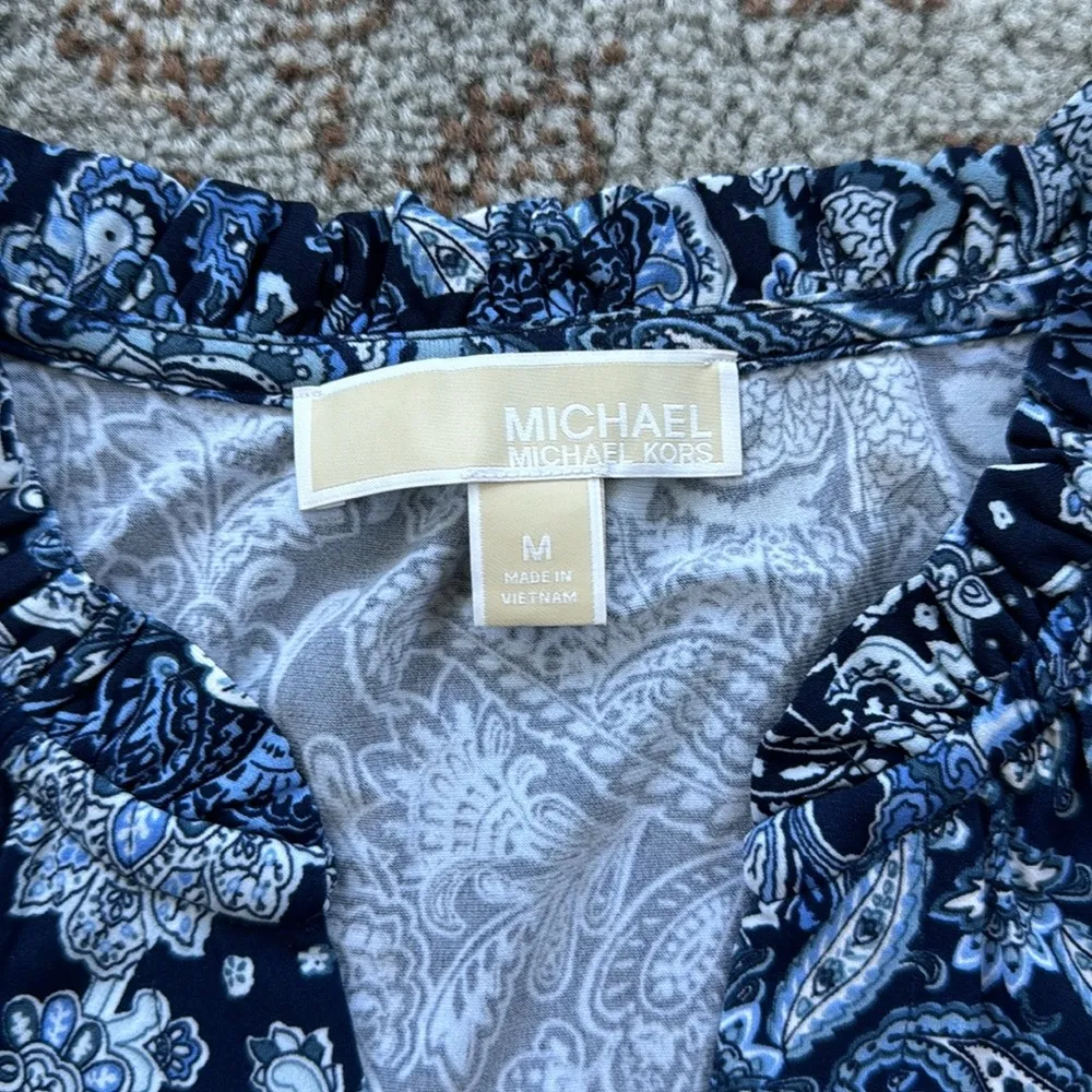 MICHAEL Michael Kors Arabesque Paisley-Print Top Blue Medium - Image 4