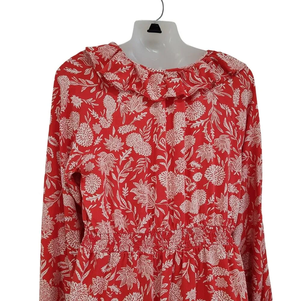 Universal Thread Floral Balloon Long Sleeve Ruffle Shift Dress Red Size Medium - Image 5