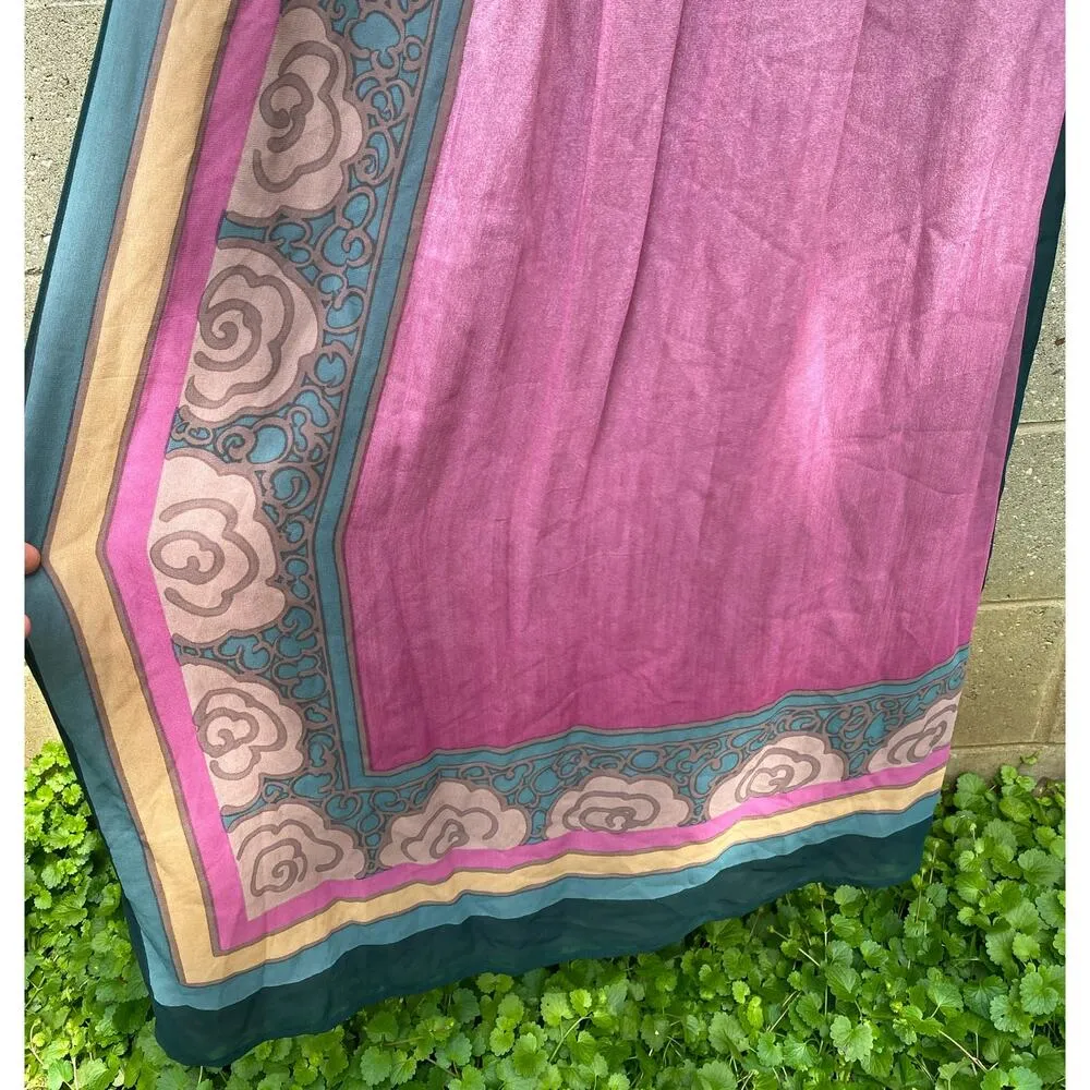 Size S//Vintage 70s Silk Scarf Skirt Judy Hornby Couture Purple - Image 4