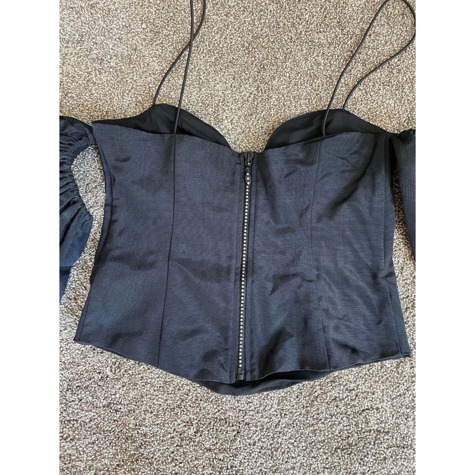 For Love & Lemons Black Corset Top with Puff Sleeves - Image 9