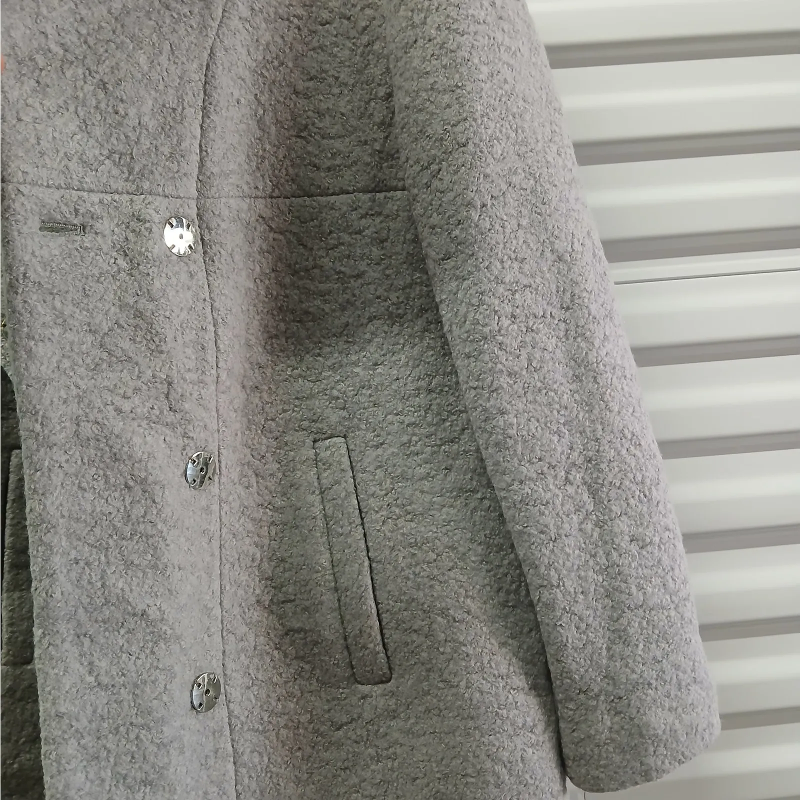 Kenneth Cole Wool Blend Wrap Coat Women Large Gray Shawl Collar Winter Cozy Chic - Image 9