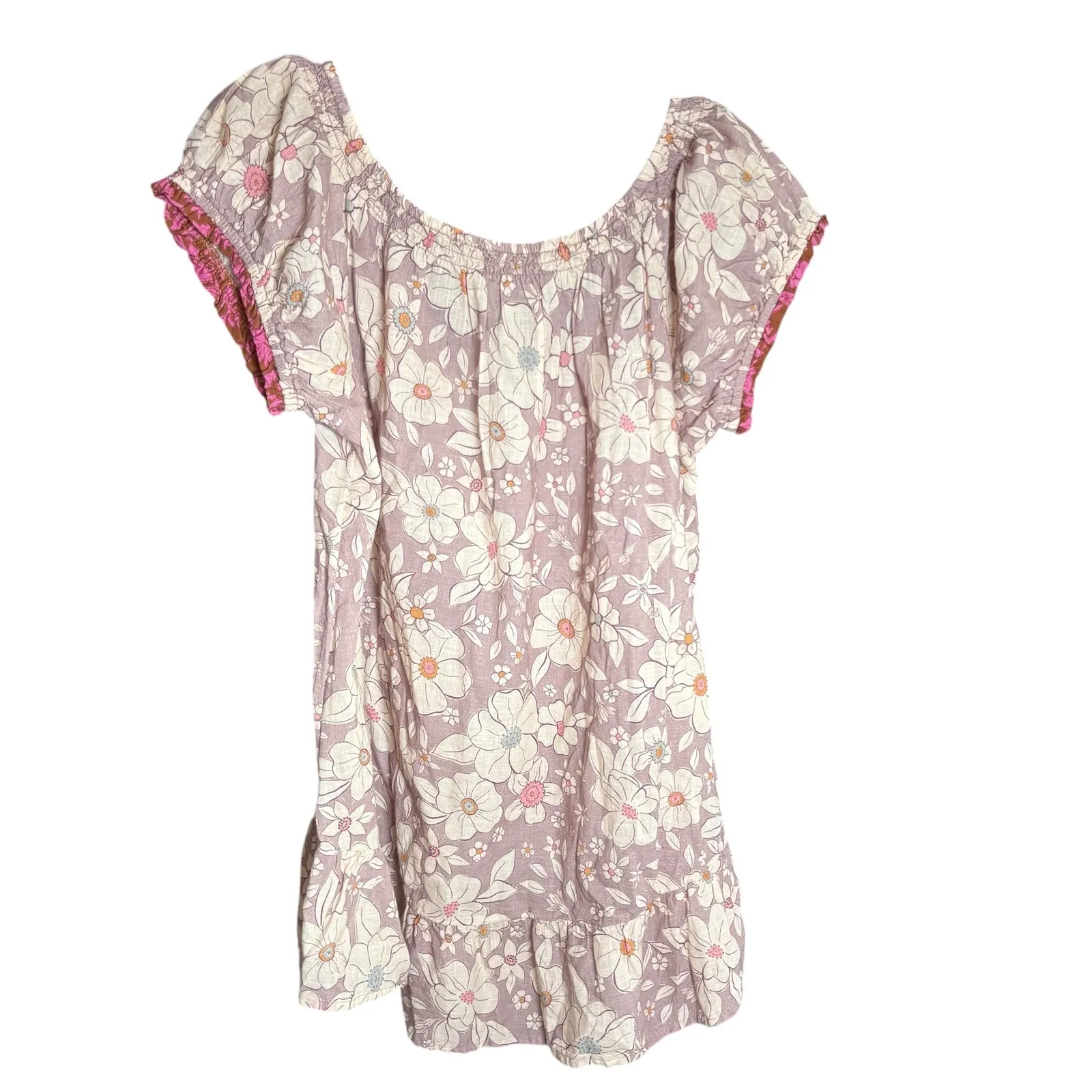 Free People‎ Frankie Cotton Tunic dress Shirt Floral Tie Front Boho M Stone - Image 4