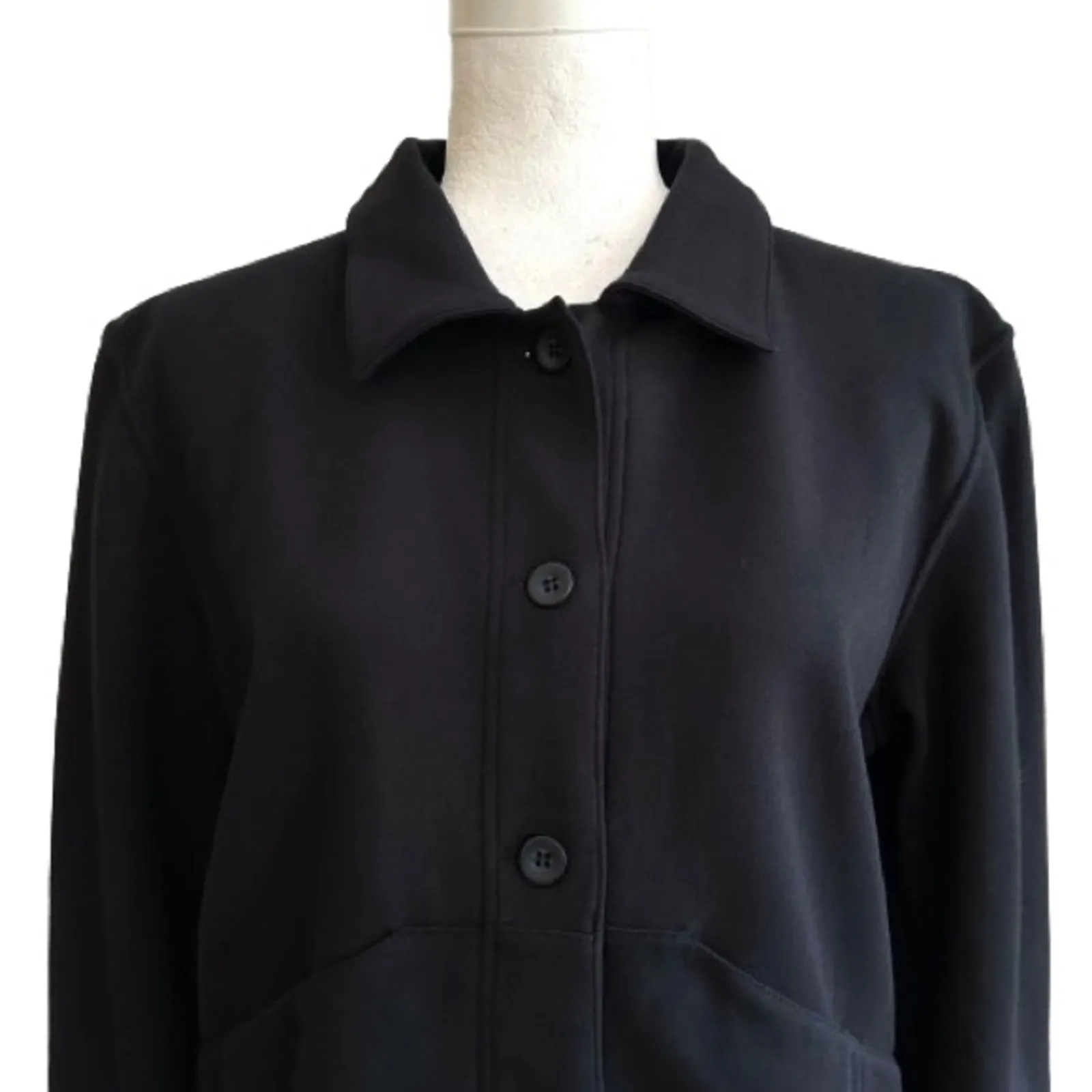 Liz Claiborne Liz & Co Jacket Black Button Front Pockets Sport Cardigan Size MP - Image 3