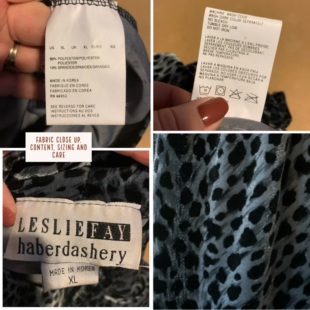 LESLIE FAY VINTAGE 1990'S GRAY & SILVER VELOUR ANIMAL PRINT SKIRT SET (XL) - Image 13