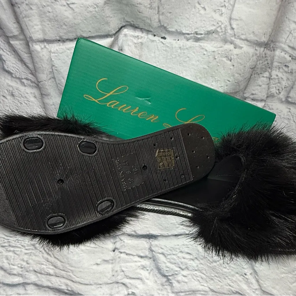Lauren Lorraine Black Fur Slide Sandals - Image 4