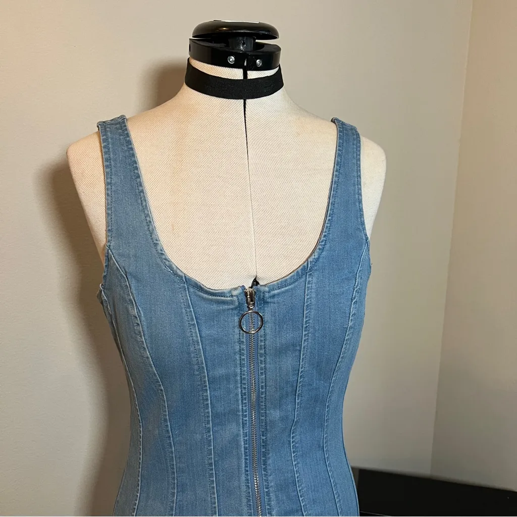Blue Sleeveless Bodycon denim Jean Dress - Image 5