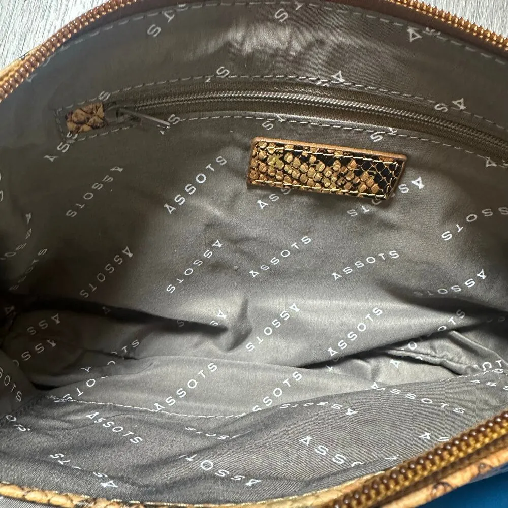 Assots London Leather Tan Snake Print Baguette Shoulder Bag - Image 9