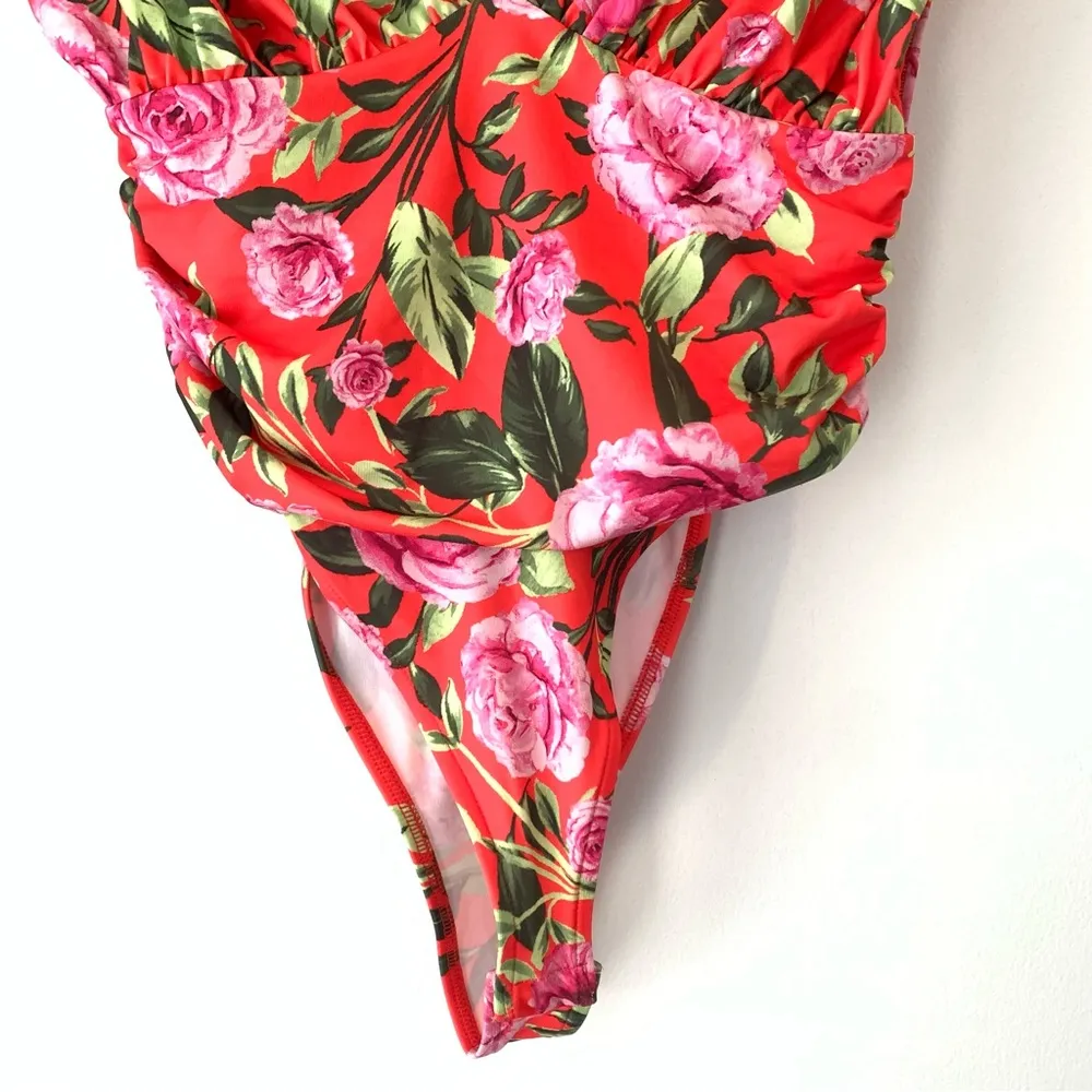 NWT ZARA Draped Floral Tropical Bodysuit Medium M - Image 7