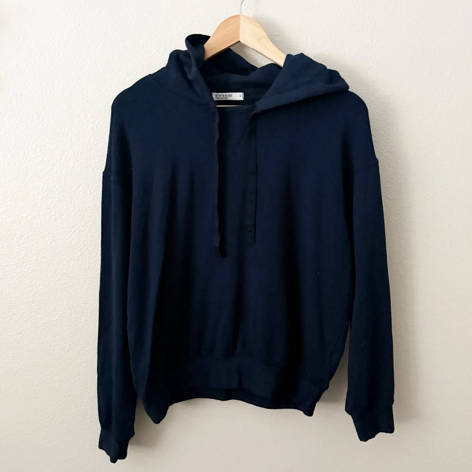 STATESIDE x ANTHROPOLOGIE | Navy Blue Fleece Hoodie Drawstring | Size Medium - Image 2