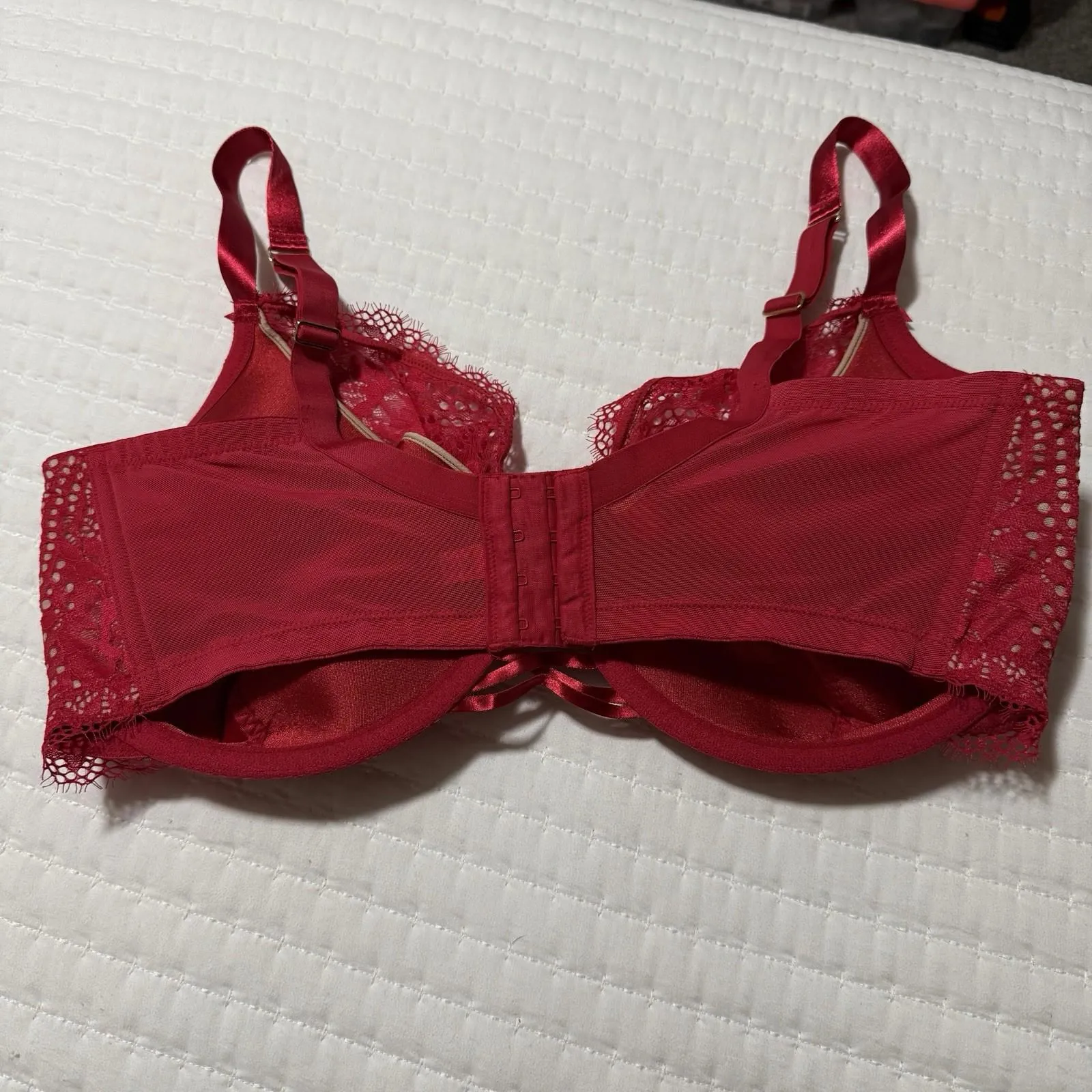 Cacique 40H Red Lace Lightly Lined French Balconette Bra Underwire - Image 2