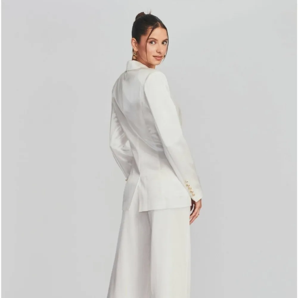 Retrofete Saige Double Breasted Blazer in Ivory Size XXL NWT Satin Gold Button - Image 2