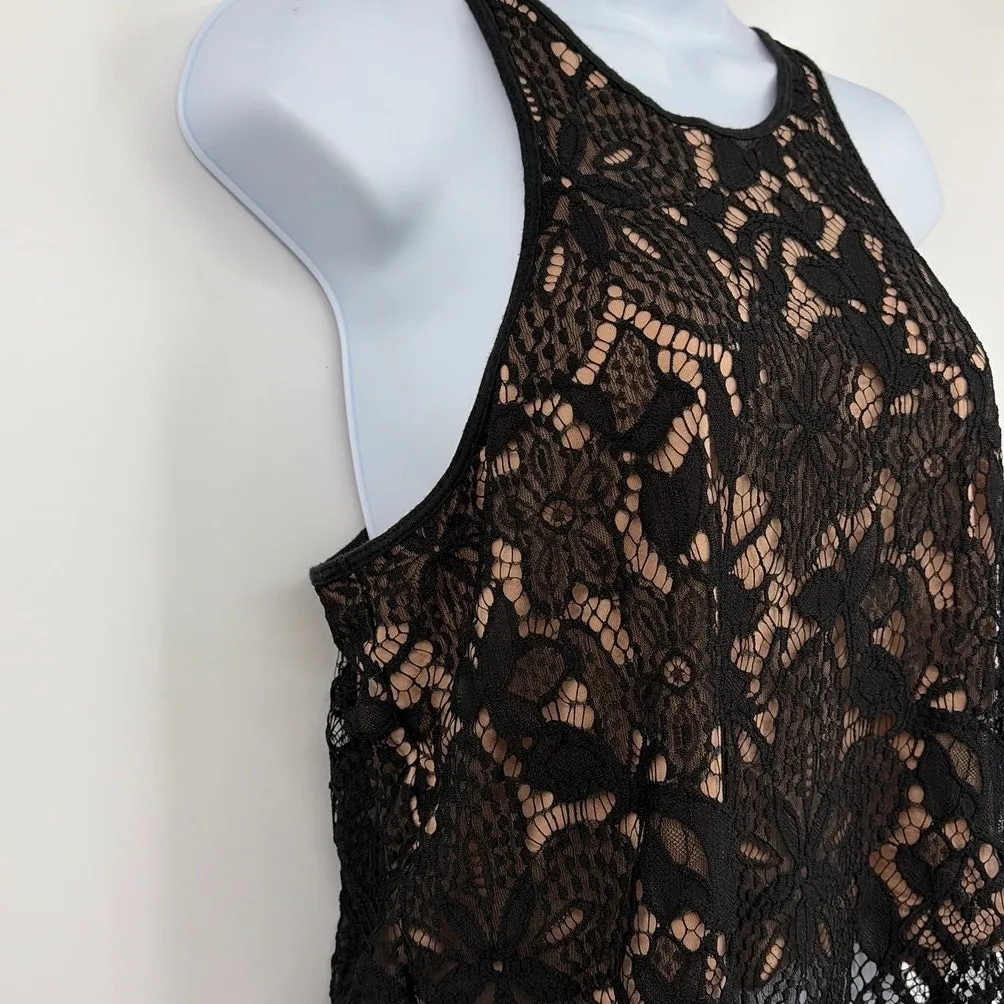 Express Lace Asymmetrical Hem Tank Sz M Y2K Whimsigoth Fairy Grunge Crochet - Image 3