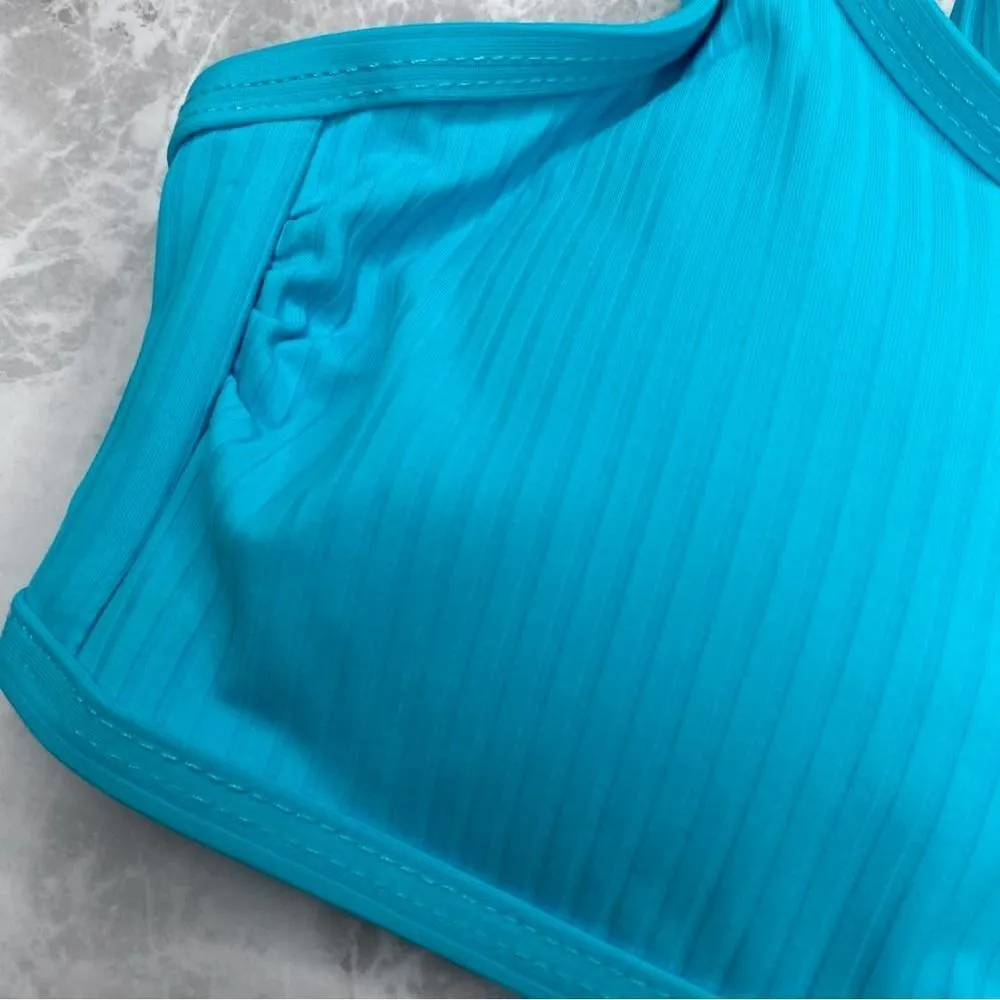 California Waves Ribbed Bralette Bikini Swim Top Adjustable Straps Blue Medium - Image 4