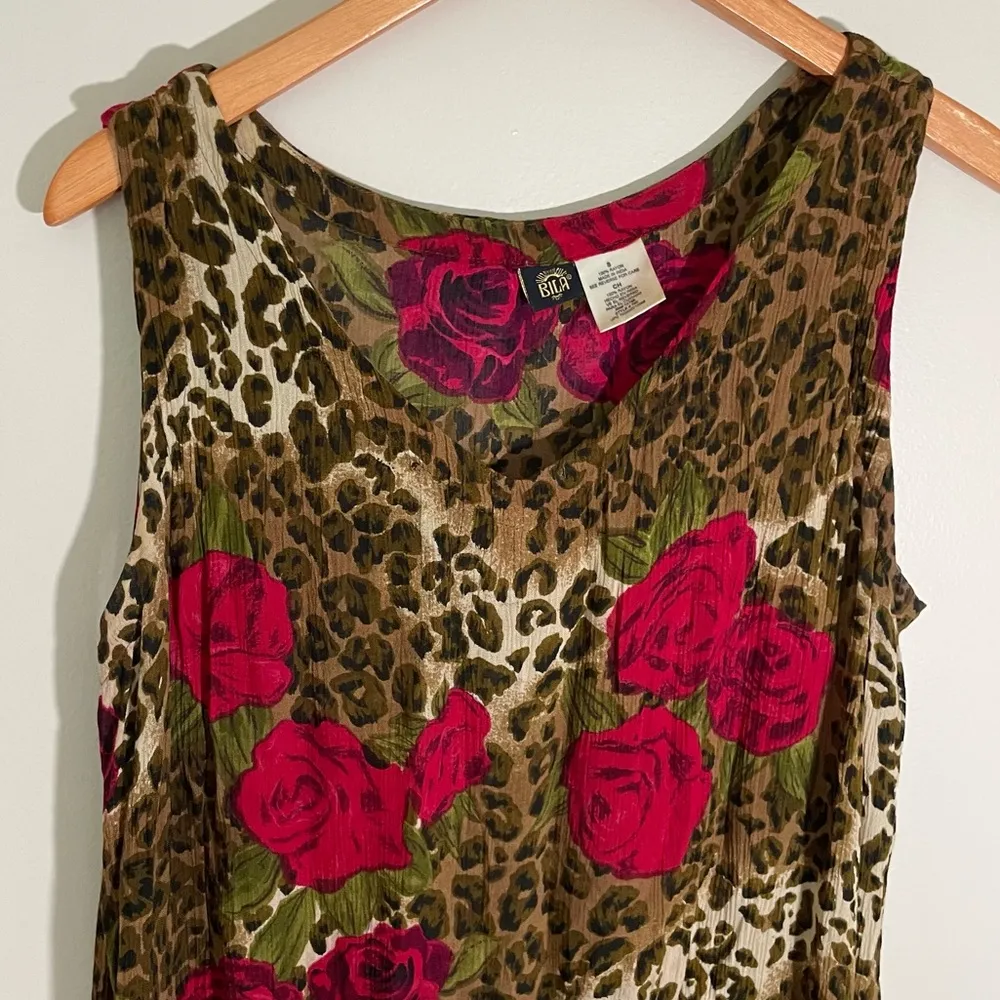 Vintage Leopard Rose Print Midi Dress Brown - Image 6