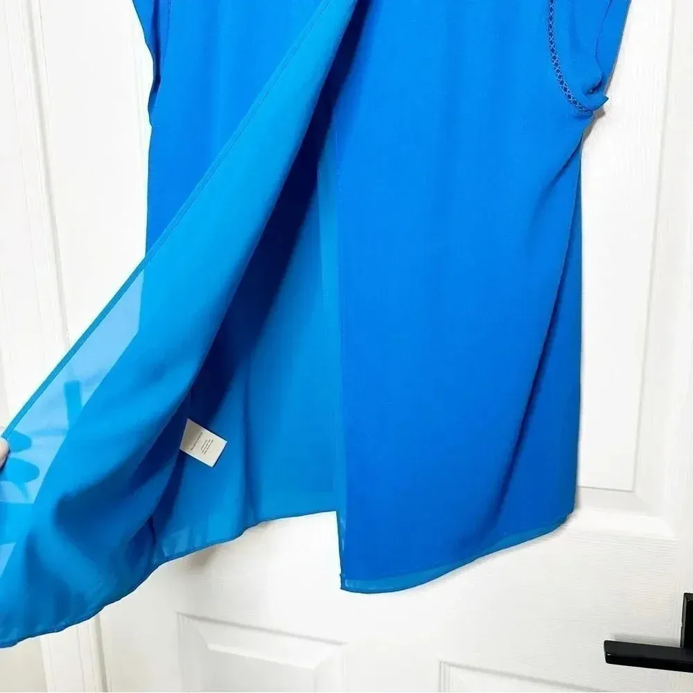 REBECCA TAYLOR Split Back Short Sleeve Crepe Top Size 2 Blue Flowy‎ - Image 6
