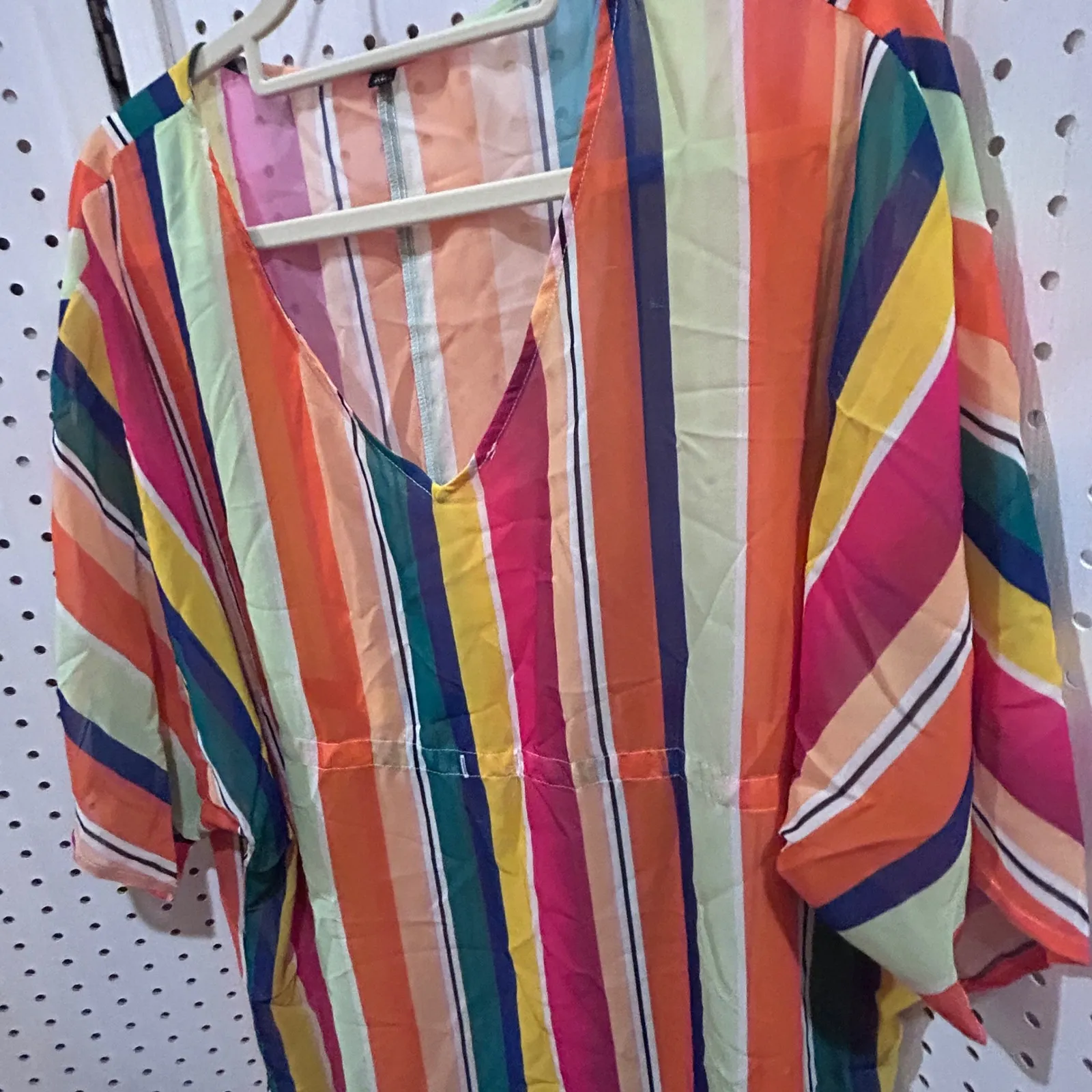 Womens XL Striped V Neck Tunic Cover Up Beach Swim Pool Vacation Orange - Image 3