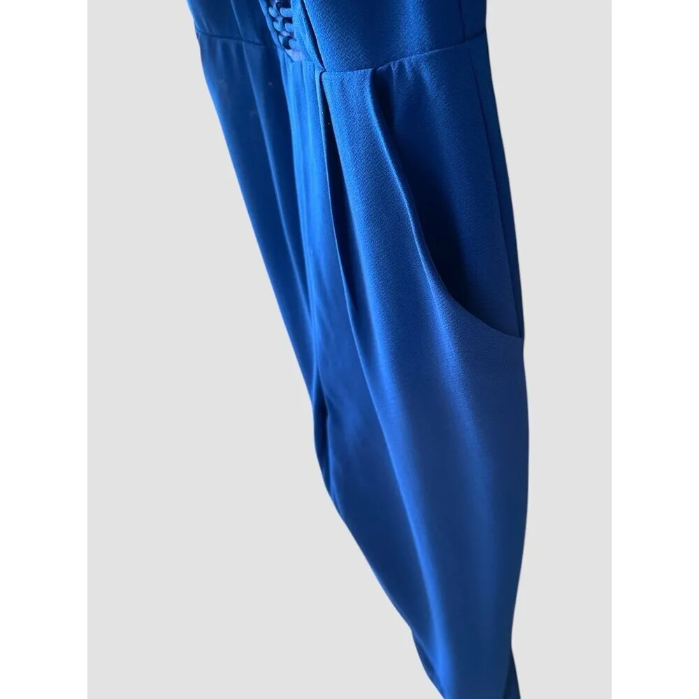 Adelyn Rae Straight Leg Jumpsuit Sz SM Cobalt Blue Cocktail Knot Front V Neck - Image 5