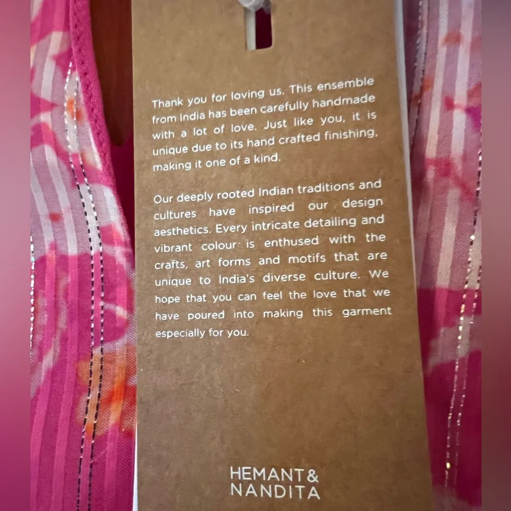 Hemant & Nandita DELLA Blouse Pink Top Short Keyhole Party Viscose NWT Small - Image 15