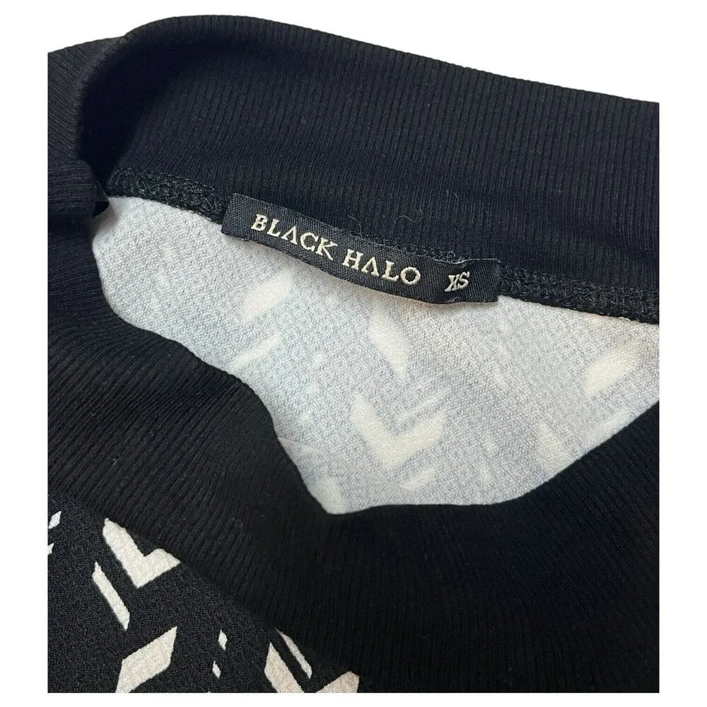 Black Halo Skirt Womens XS Midi Pencil Shirt Geometric Slimming Designer Black - Image 3