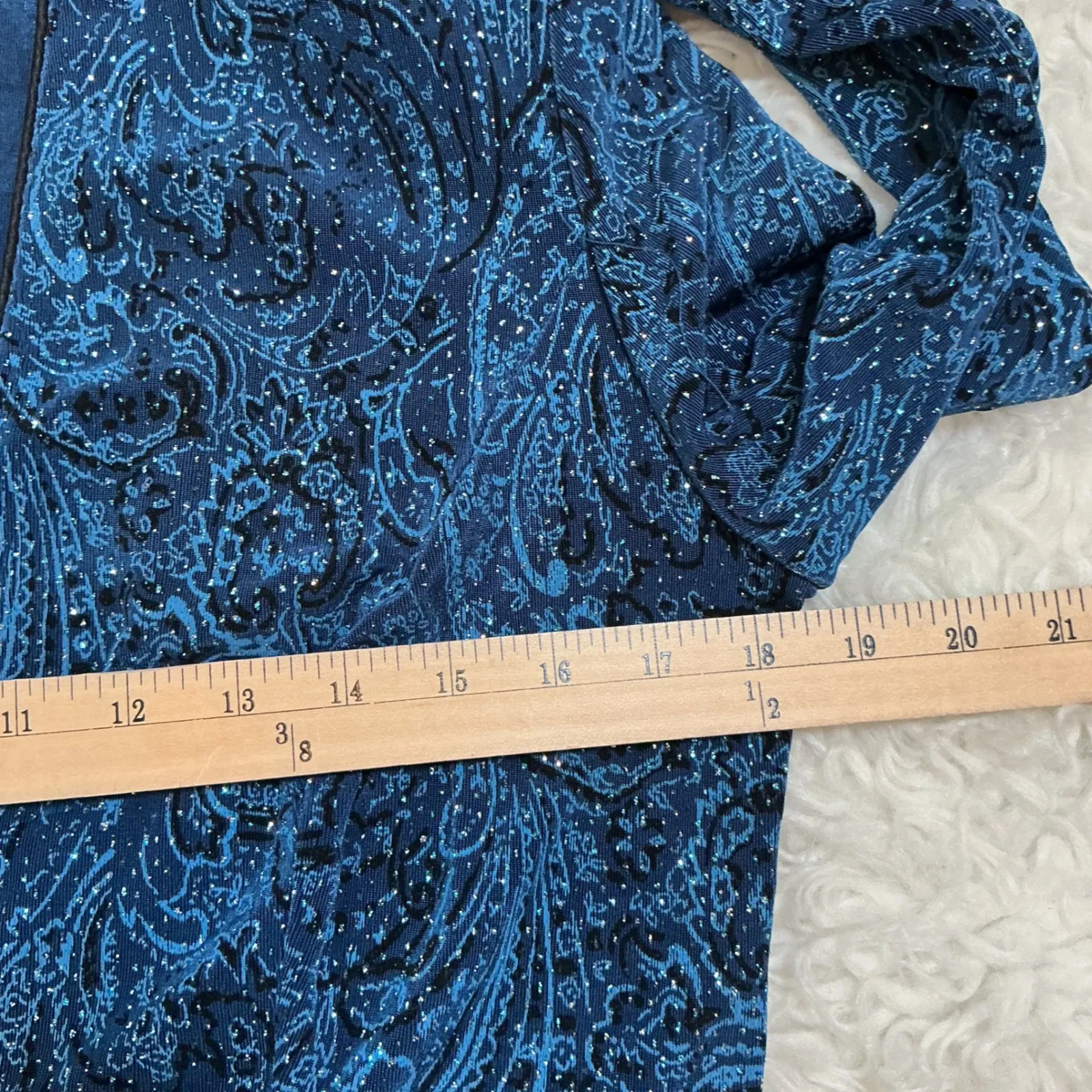 ONYX Nite Blue Paisley Sparkle Rhinestone Open Front Blazer Jacket Women S - Image 8