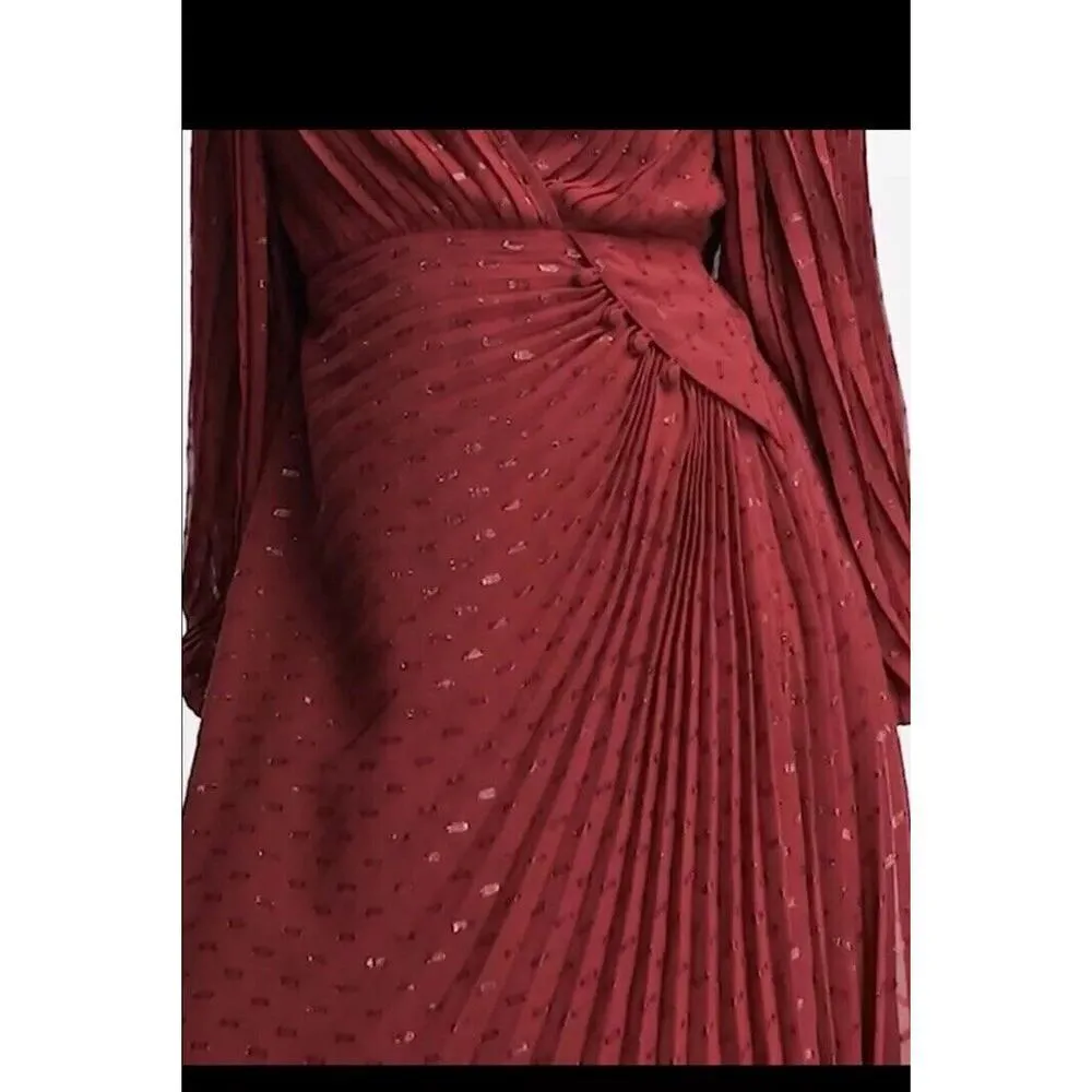 Asos Maxi Dress Size US 6 Red Chiffon Party Formal Metallic Pleated Wrap…​ - Image 5