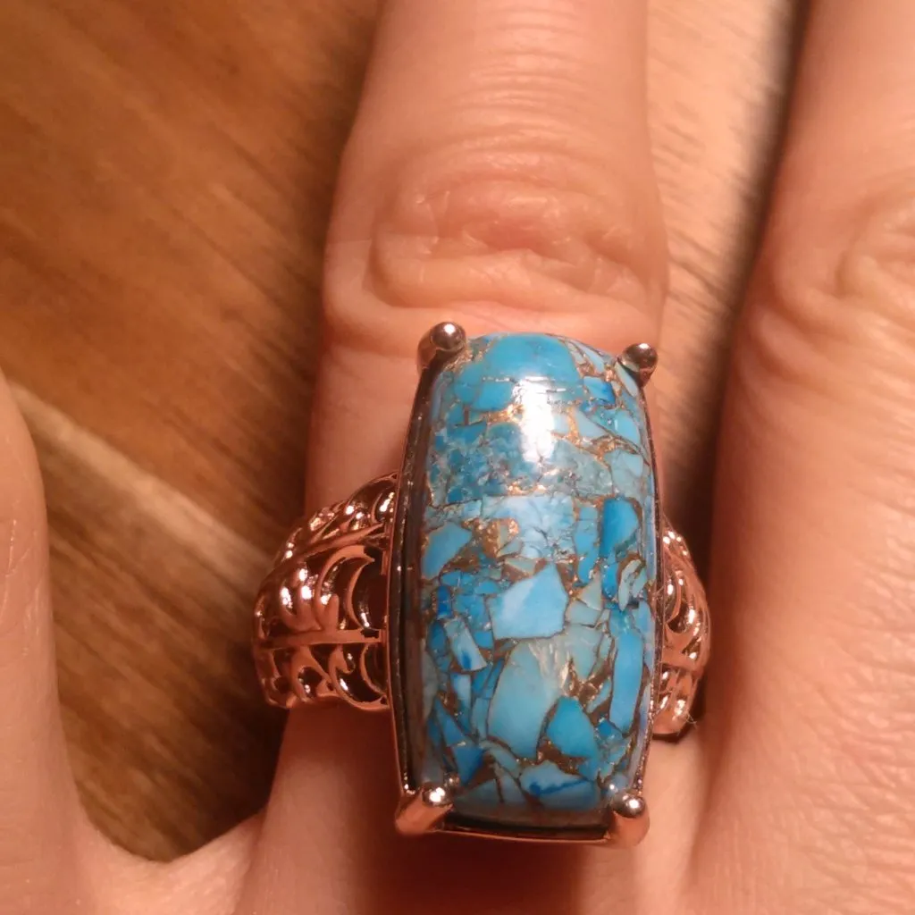 Matrix Chestnut Brine Turquoise Solitaire Copper Ring (Size 6) - Image 11