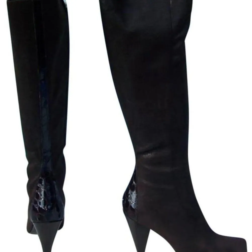 Donald Pliner Expresso Suede Croc Leather Boot New Water Resistant New NIB $495 Brown Size 8.5 - Image 5