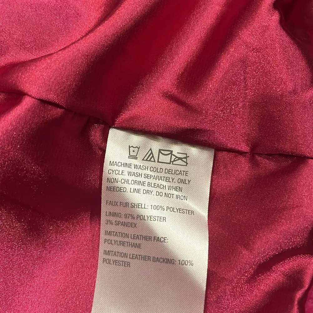 plush faux fur moto asymmetrical jacket fuchsia L - Image 6