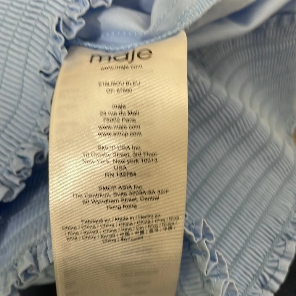 Maje Libou Smocked Blouse women's size 1(S) blue batwing cotton cottage - Image 11