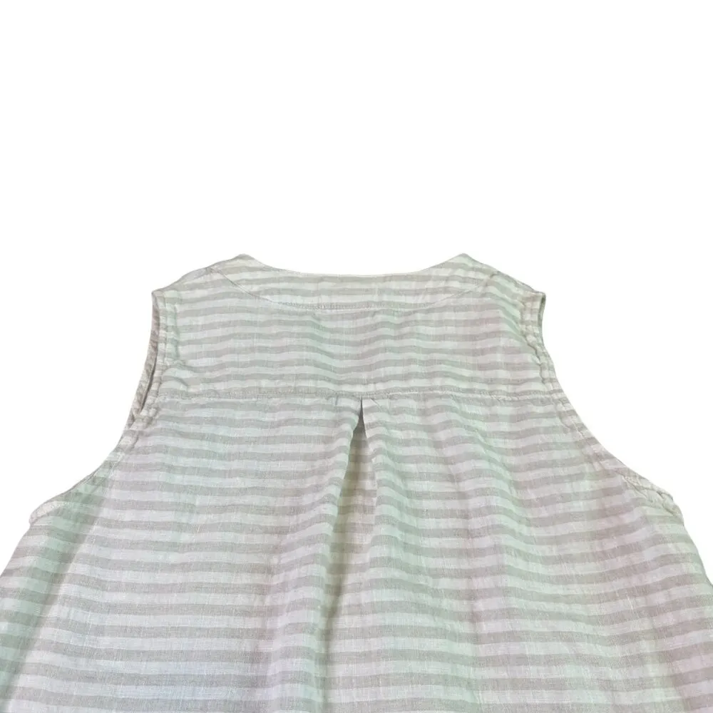 Magaschoni White Taupe Stripe Sleeveless Shirt Top Blouse 100% Linen Size Small - Image 9