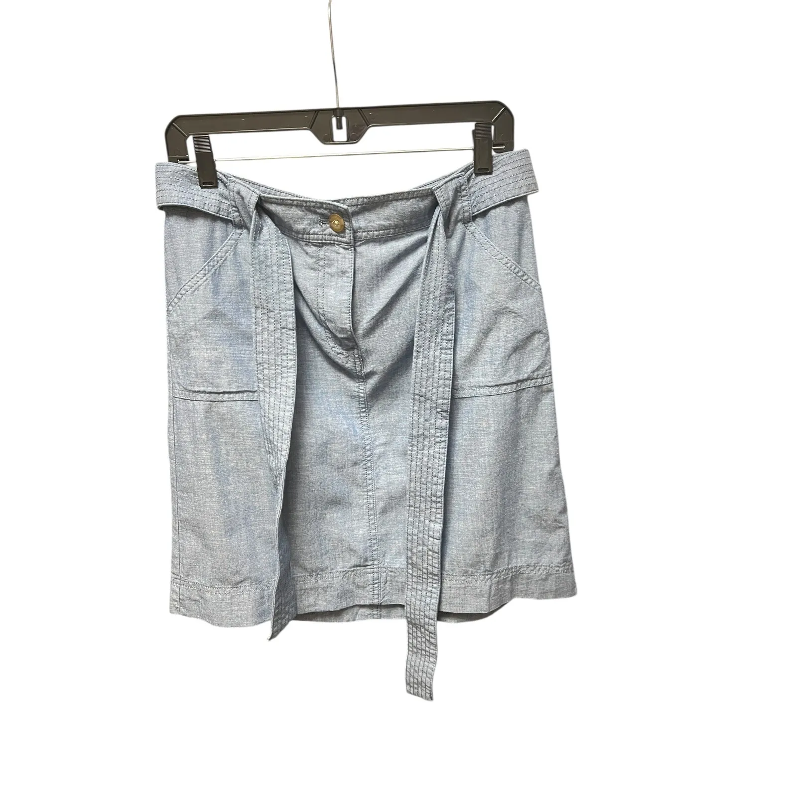 Talbots Chambray Skirt Women's 6P Tie Waist Utility A-Line Denim Blue Casual - Image 2