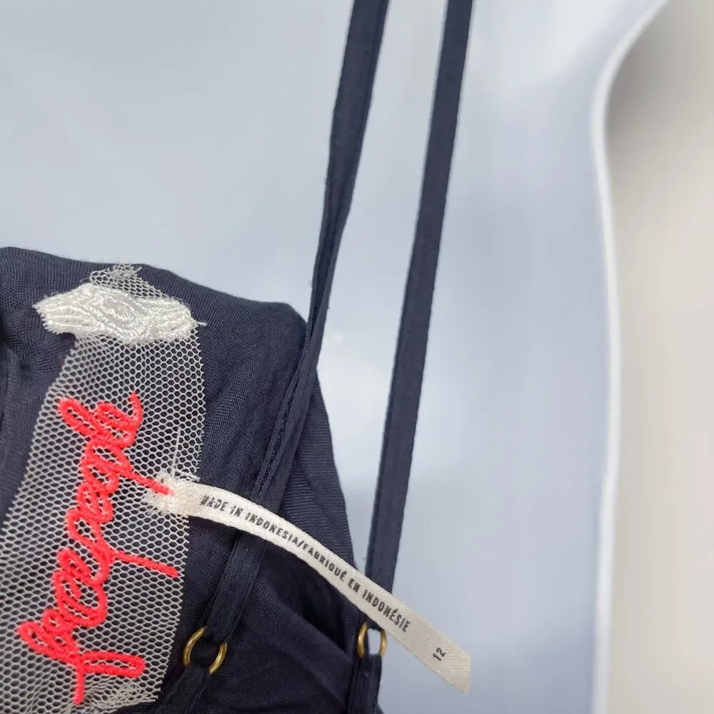 Free People Beaded Sequin Plunging Midnight Navy Tulle Gown Maxi Dress 12 - Image 14