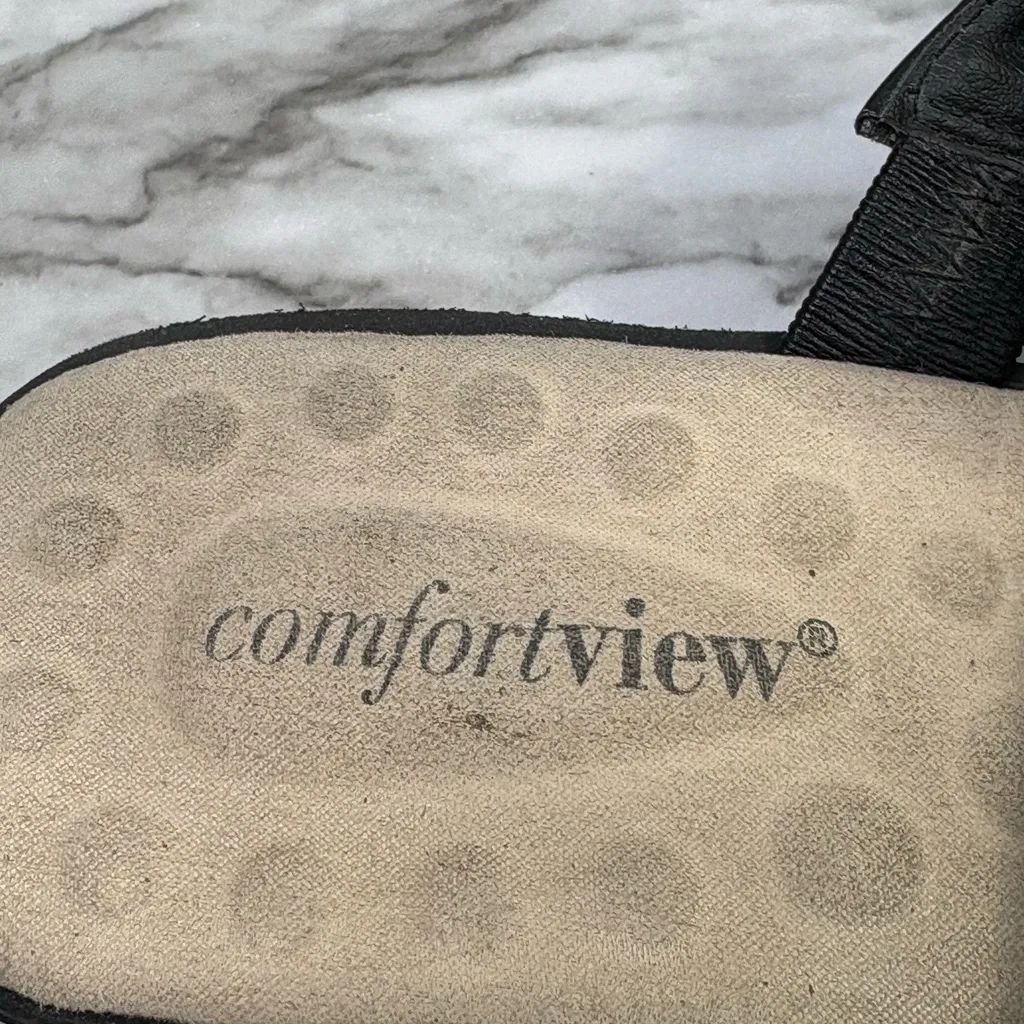 Comfortview Black Floral Slide Sandals Women's 9.5M‎ Slipon Cushioned wedge - Image 5