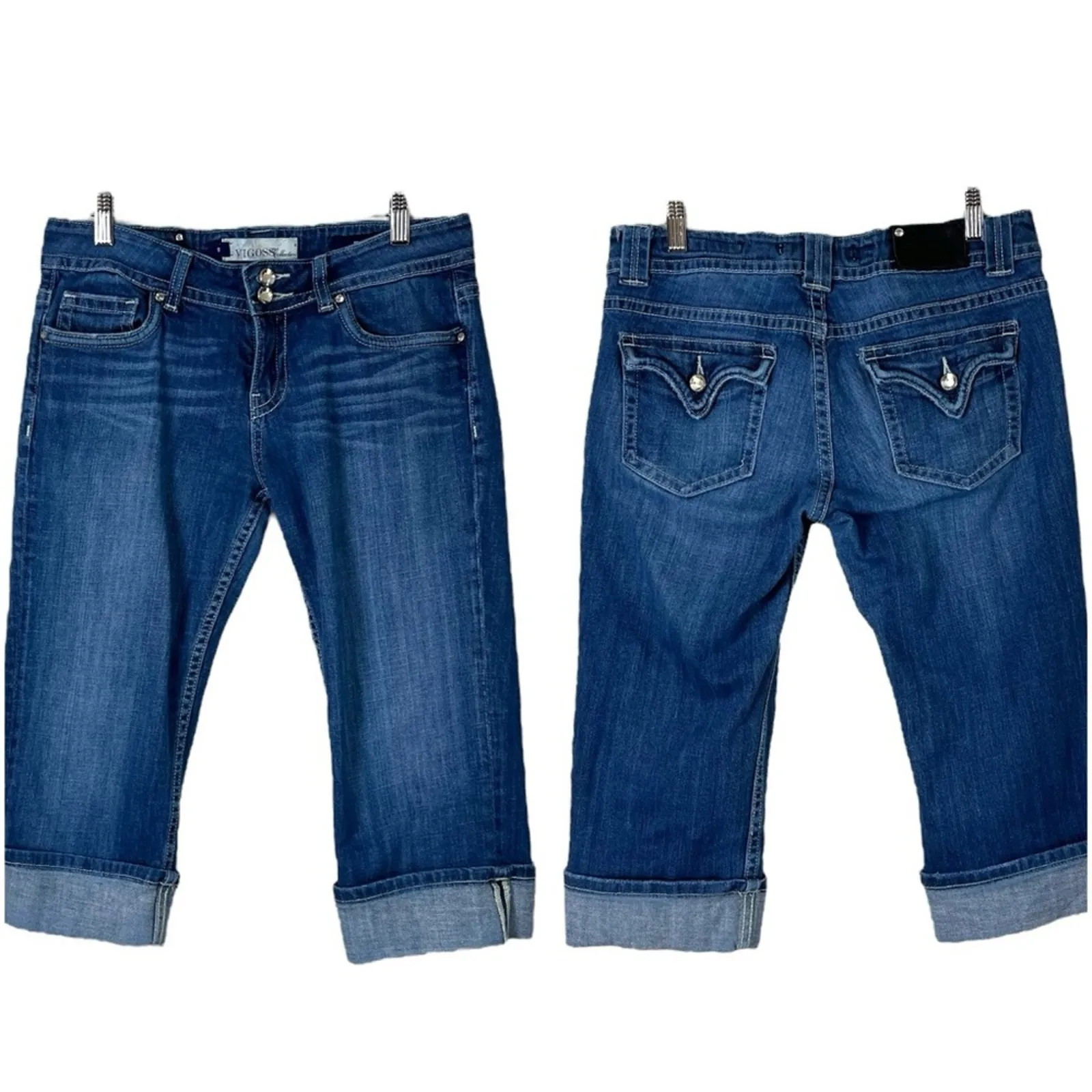 Vigoss Jeans Capri Cuffed 8” Mid Rise Flap Pockets Medium Blue Juniors Size 9 - Image 10